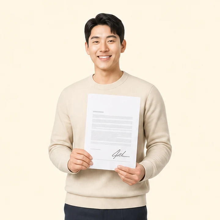 무직자 모닝 장기렌트 서면 견적서를 들고 있는 고객